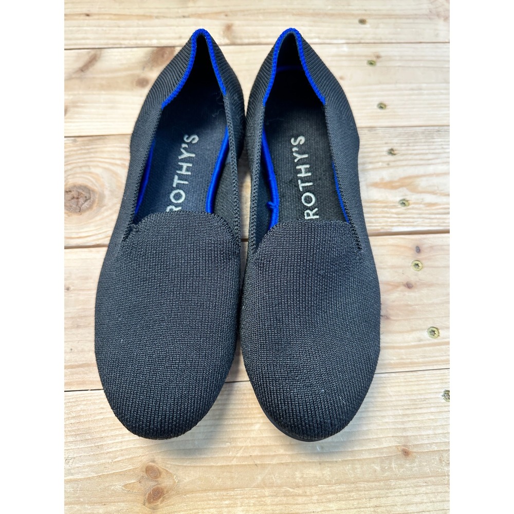 Rothys The Loafer Black Solid Knit Round Toe Flat Shoes Womens Size 7